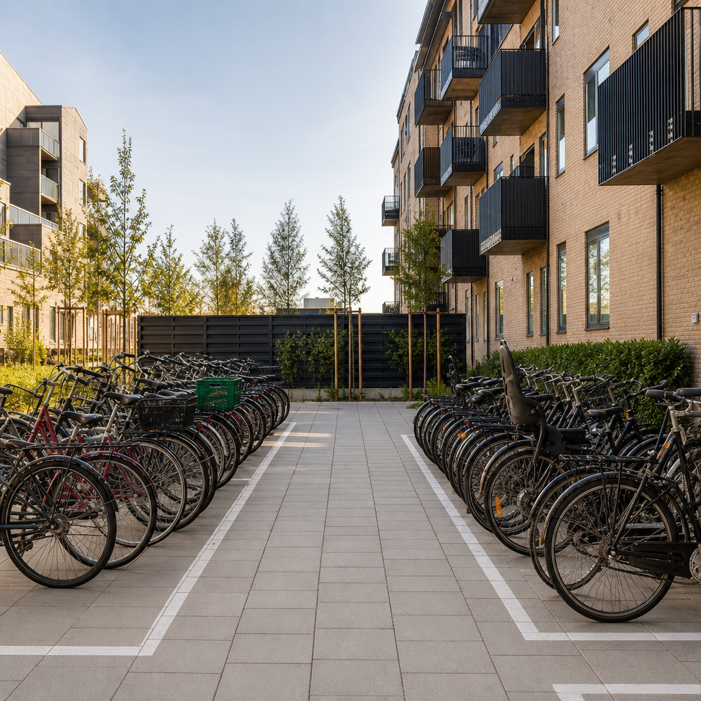 Ryddeligt gårdareal og cykelparkering i andelsforening
