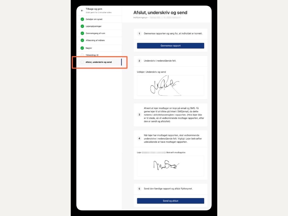 Rapport underskrives og kvitteres